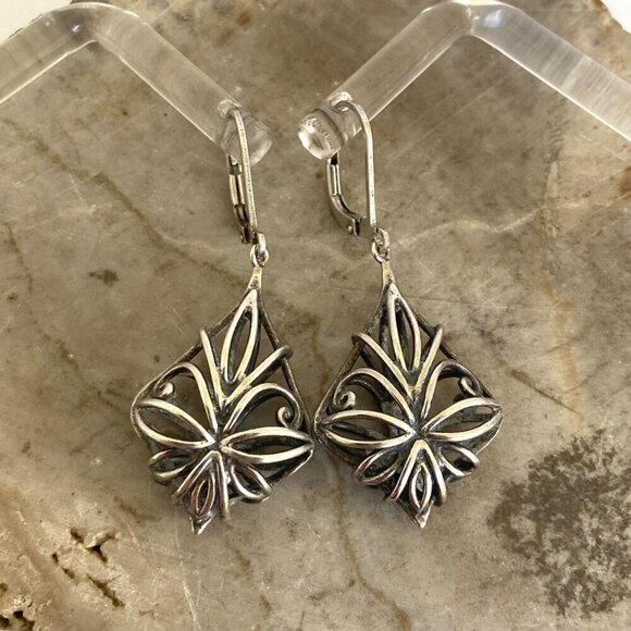 Sterling Silver 925 CFJ Filigree Openwork Scrollwork Leverback Dangle Earrings - Picture 6 of 16